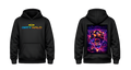 Black hoodie with 'Dirty Halo' logo on front and colorful graphic on back, on a white background