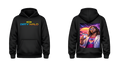 Black hoodie with 'Dirty Halo' logo on front and graphic design on back, on a white background