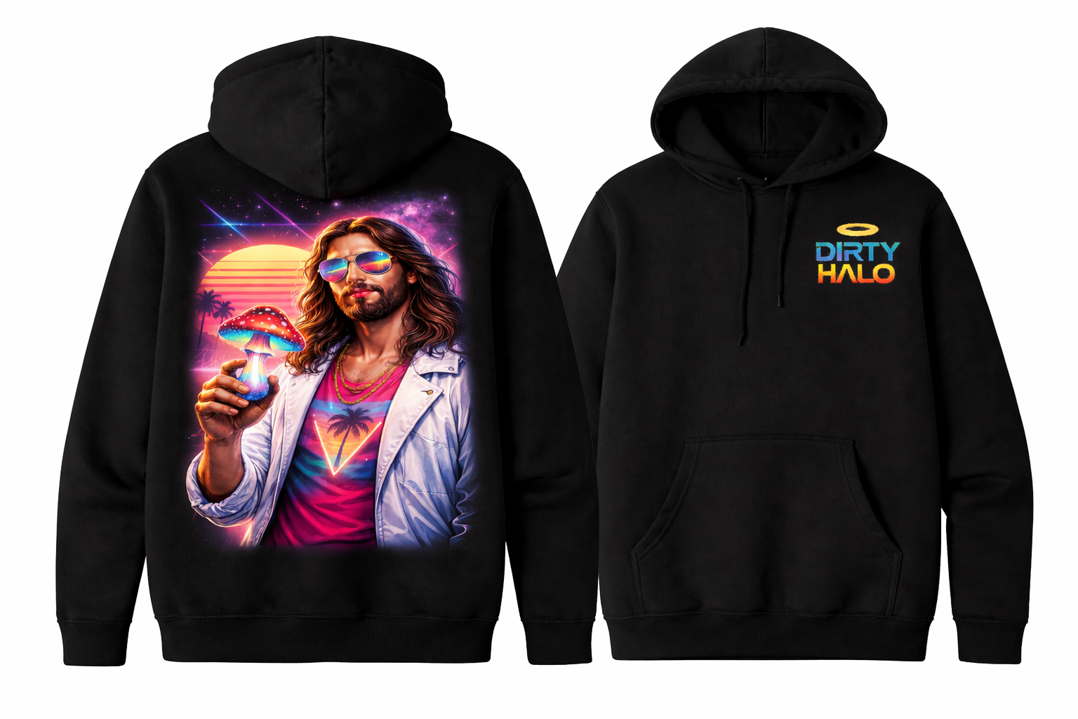 Dirty Halo Retro Neon Hoodie – Black Vaporwave Streetwear big j