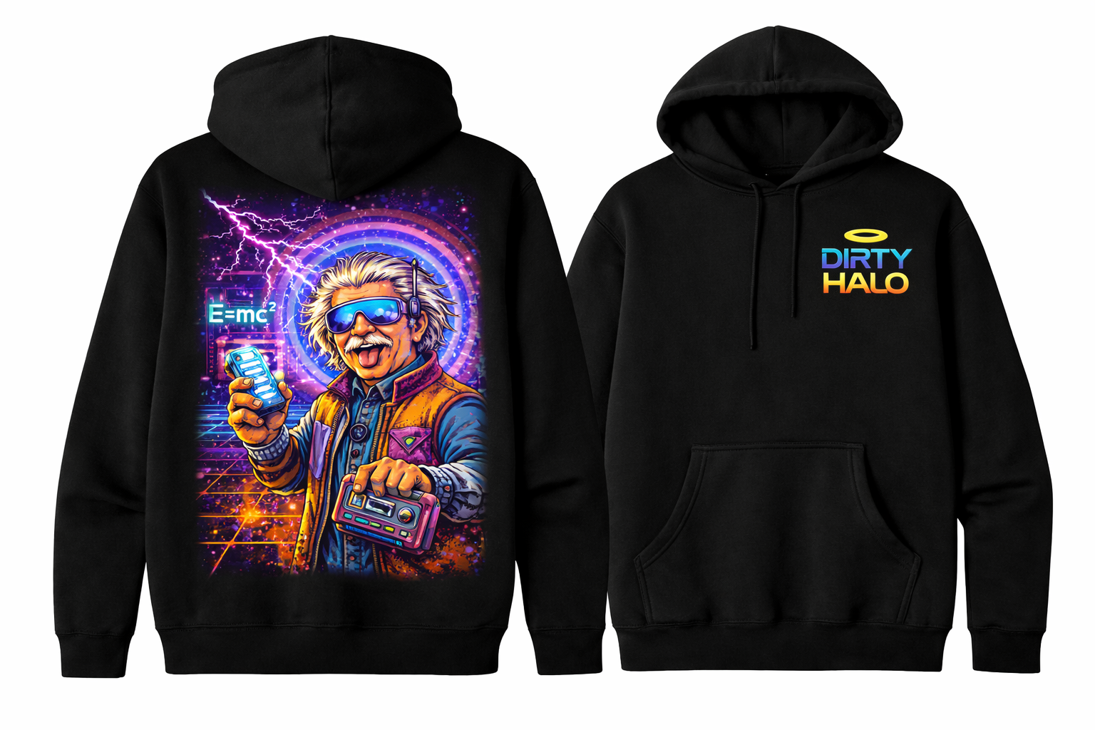 DIRTY HALO Black Graphic Hoodie – Cyberpunk Streetwear Pullover