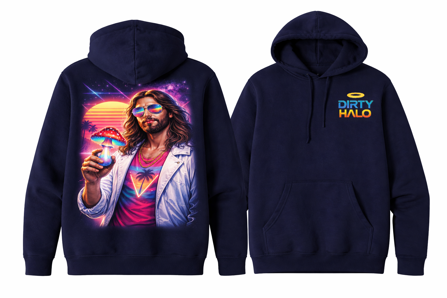 Dirty Halo Retro Neon Hoodie – Black Vaporwave Streetwear big j